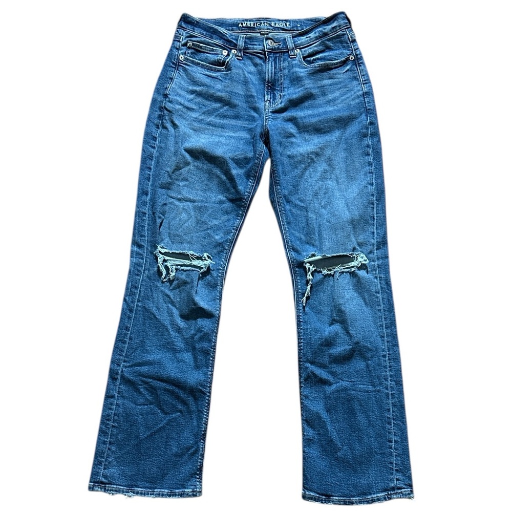American Eagle Outfitters Women's Blue Bootcut Jeans with Knee Rips